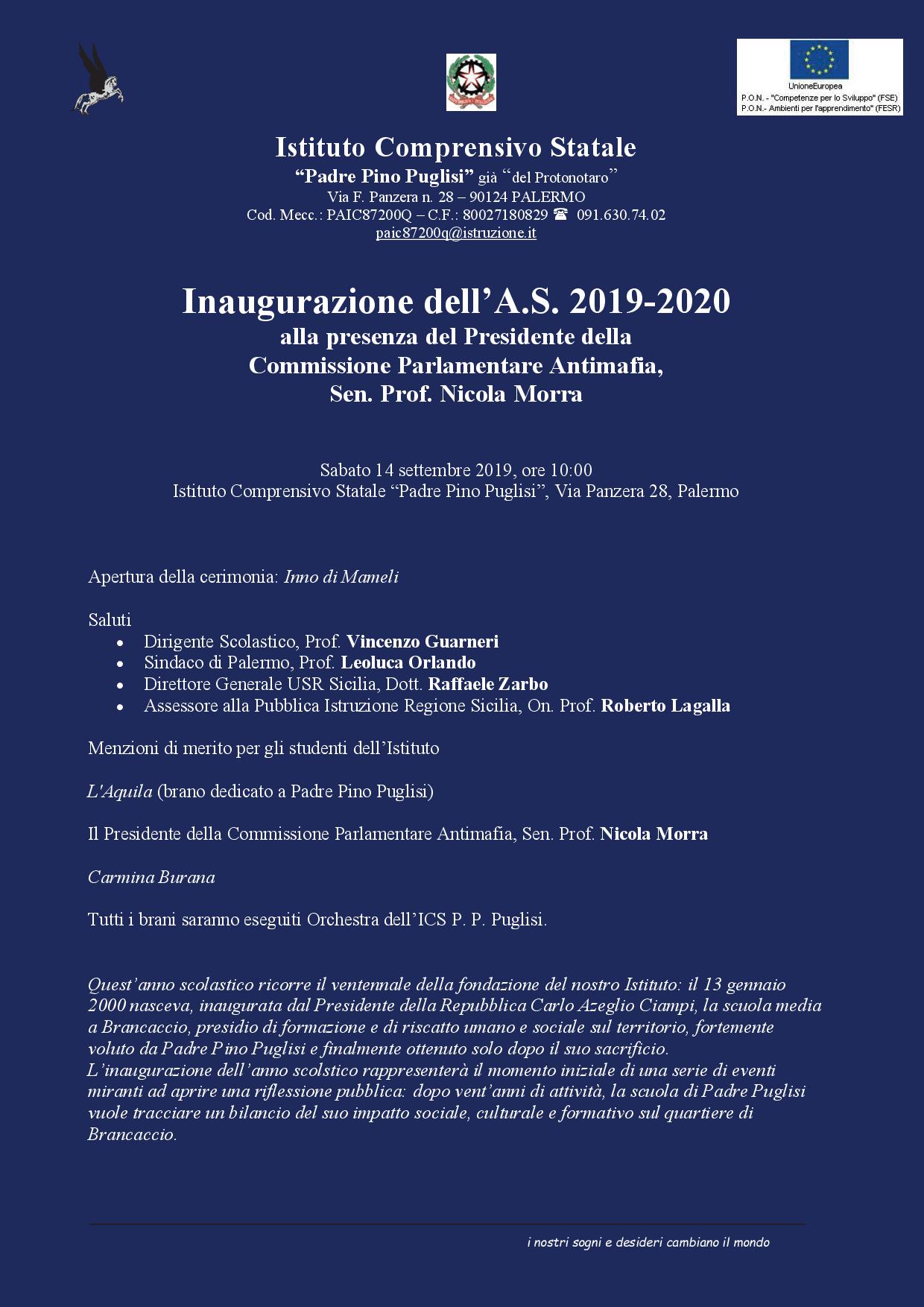 Inaugurazione Anno Scolastico 2019-20