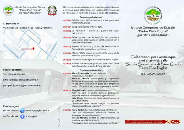 Celebrazioni per i venticinque anni di attività della Scuola Secondaria di I grado “Padre Pino Puglisi”