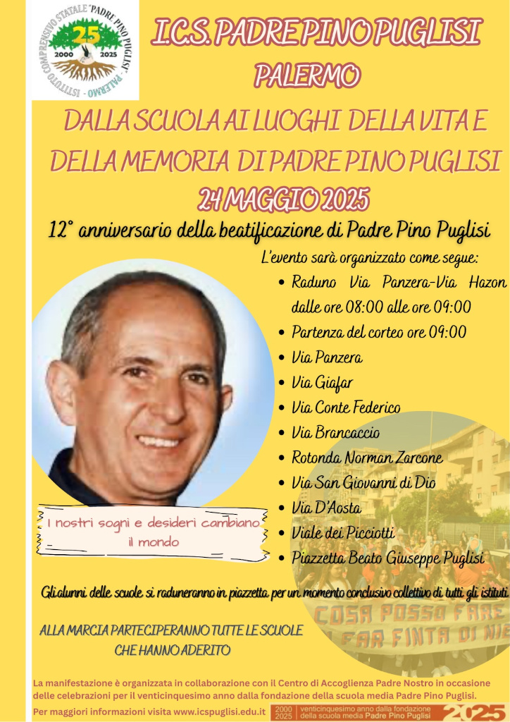 Marcia “Dalla scuola ai luoghi della vita e della memoria di Padre Pino Puglisi”